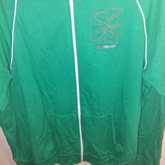 Women's American Apparel Art Prize Long Sleeve Full Zip Jacket Green White M - Picture 3 of 6